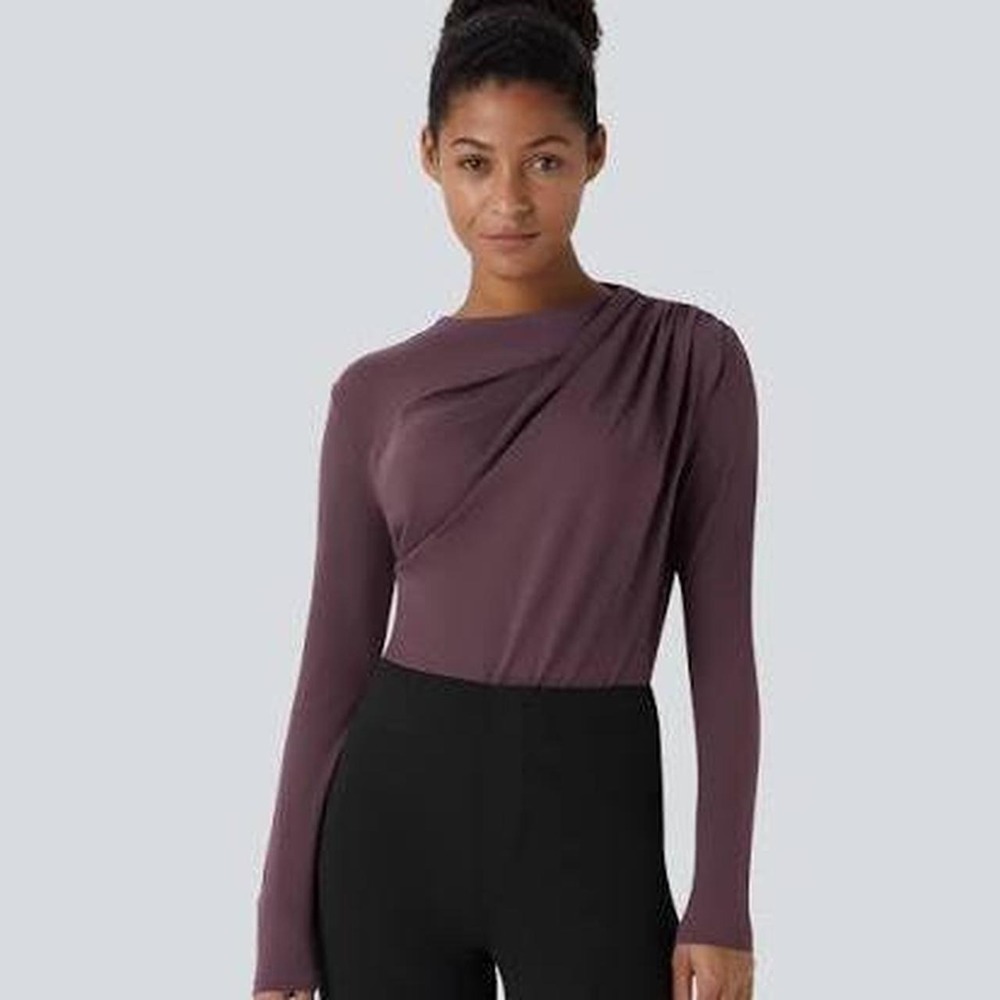 HALARA Cowl Neck Ruched Long Sleeve Slim Work Top Small NWT